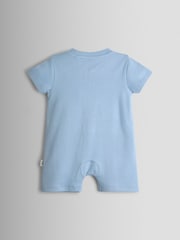 JoJo Maman Bébé Blue Safari Appliqué Organic Cotton Short Sleeved Zip Sleepsuit - Image 3 of 4