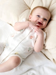 JoJo Maman Bébé White Hot Air Balloon Embroidered Organic Cotton Short Sleeve Sleepsuit - Image 1 of 1