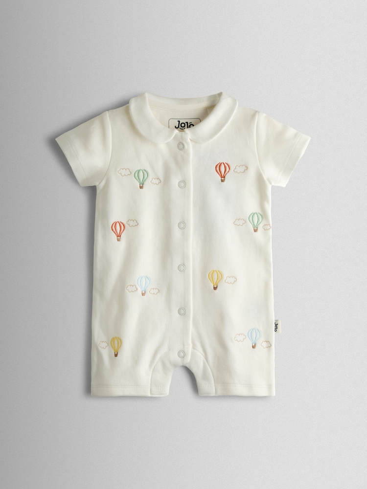 JoJo Maman Bébé Embroidered Organic Cotton Short Sleeve Sleepsuit - Imaginea 2 din 4