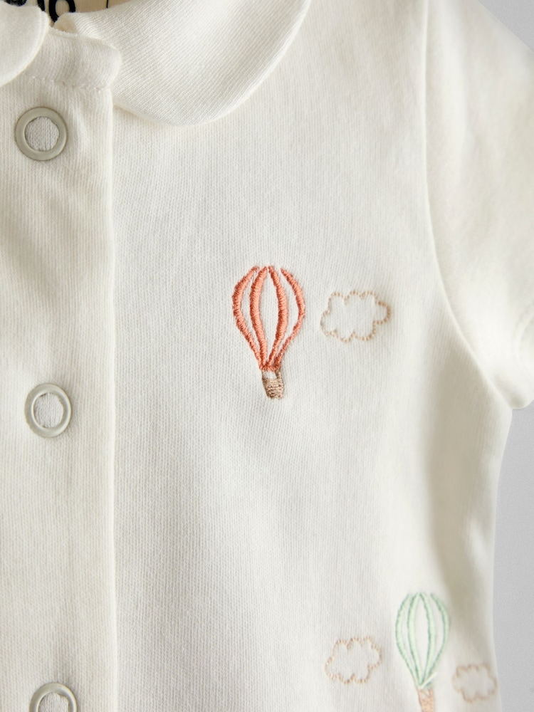 JoJo Maman Bébé Embroidered Organic Cotton Short Sleeve Sleepsuit - Imaginea 4 din 4