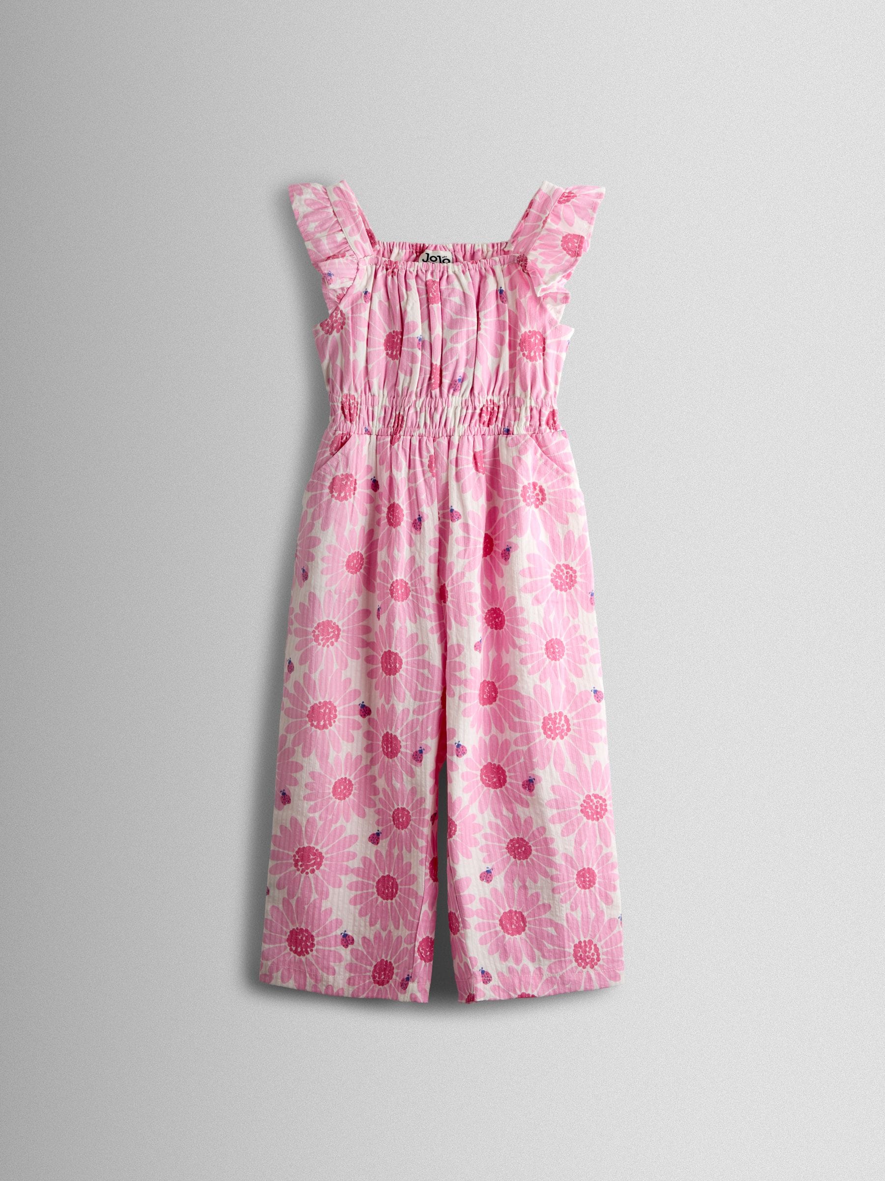 Jojo Maman Bébé Pink Daisy & Ladybird Strappy Seersucker Jumpsuit