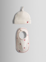 JoJo Maman Bébé Red Strawberry Embroidered Hat and Bib Set - Image 1 of 4
