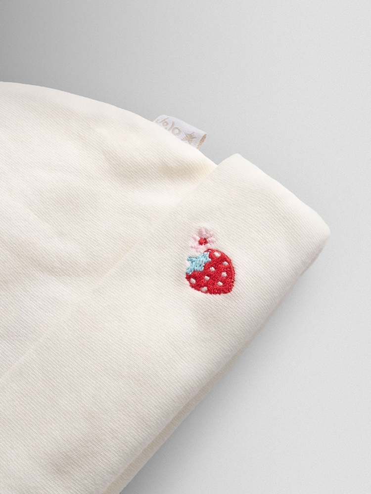 JoJo Maman Bébé Red Strawberry Embroidered Hat and Bib Set - Image 4 of 4 JoJo Maman Bébé Red Strawberry Embroidered Hat and Bib Set - Image 4 of 4