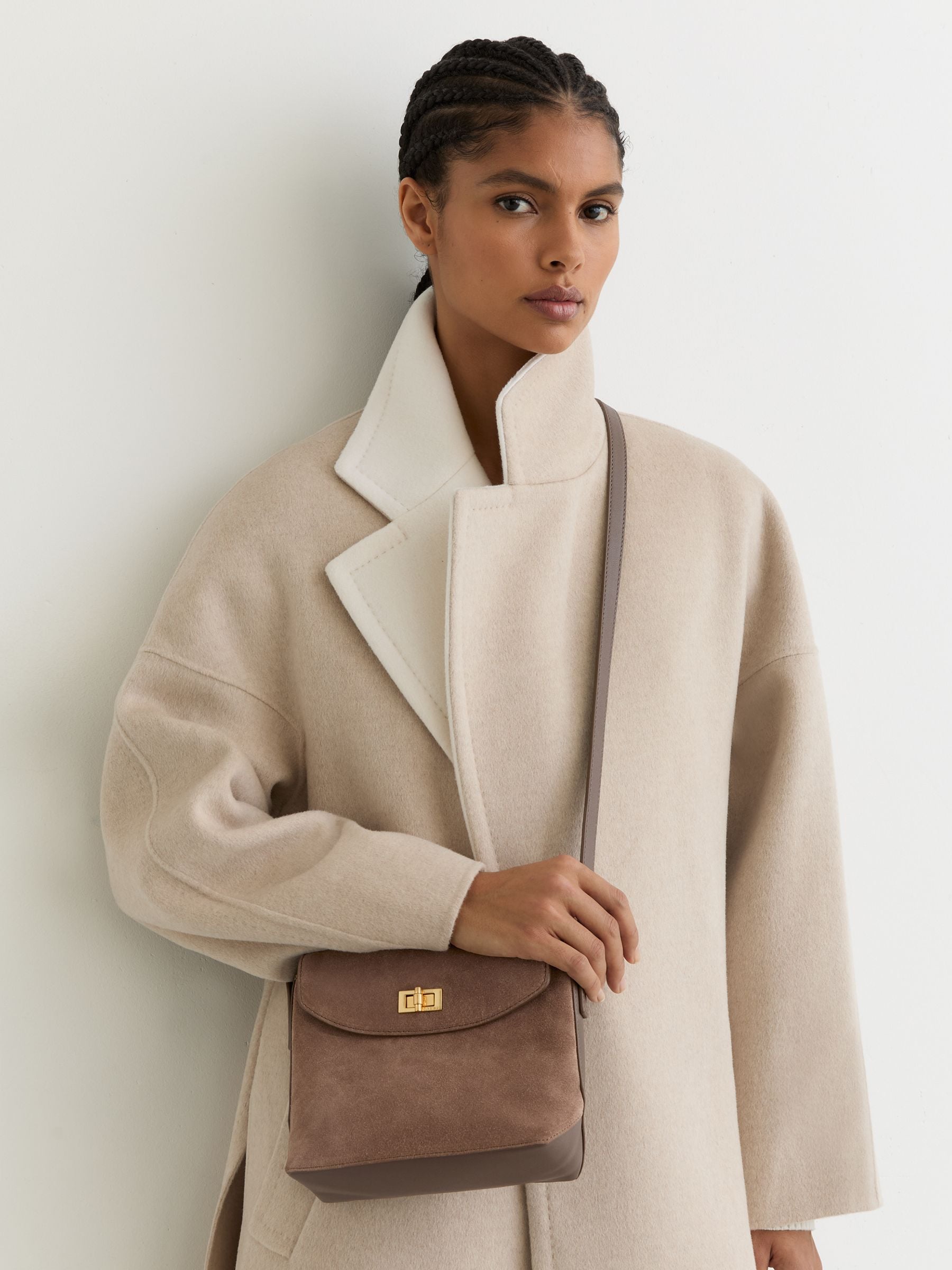 牛革ハンドバッグ グレージュ Buy Reiss Taupe Brea Suede and Leather Crossbody Bag from Next USA