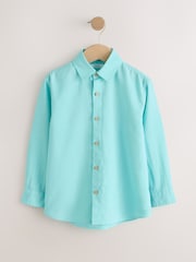 Aqua Blue Long Sleeve Relaxed Linen Blend Shirt (3-16yrs) - Image 1 of 5