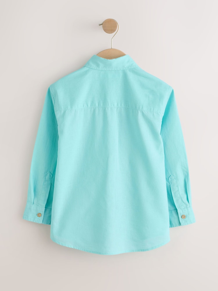 Aqua Blue Long Sleeve Relaxed Linen Blend Shirt (3-16yrs) - Image 2 of 5