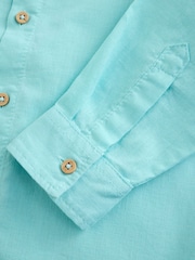 Aqua Blue Long Sleeve Relaxed Linen Blend Shirt (3-16yrs) - Image 3 of 5