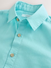 Aqua Blue Long Sleeve Relaxed Linen Blend Shirt (3-16yrs) - Image 4 of 5