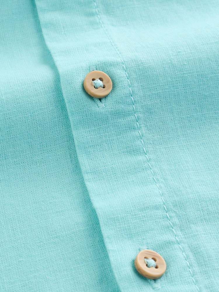 Aqua Blue Long Sleeve Relaxed Linen Blend Shirt (3-16yrs) - Image 5 of 5