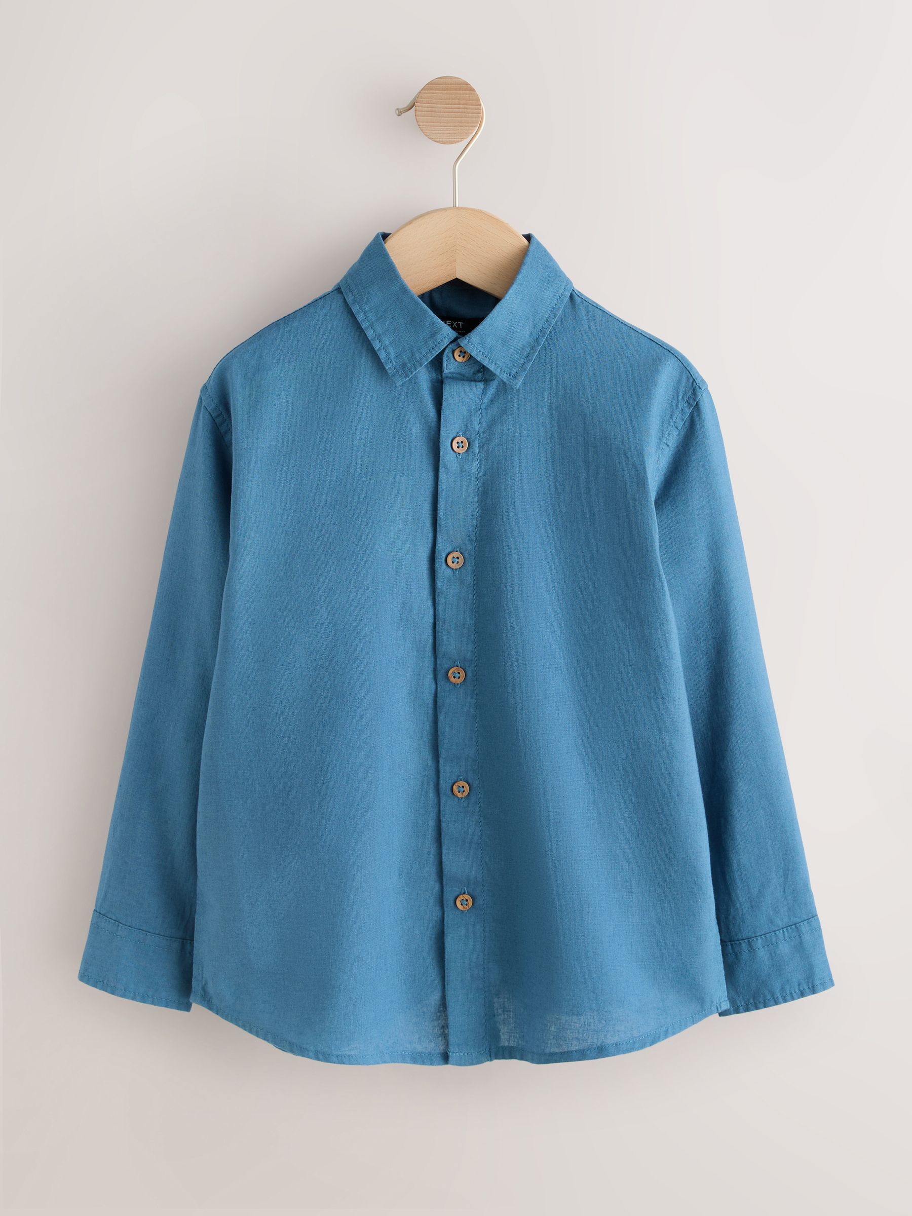 Buy Mid Blue Long Sleeve Relaxed Linen Blend Shirt (3-16yrs) from