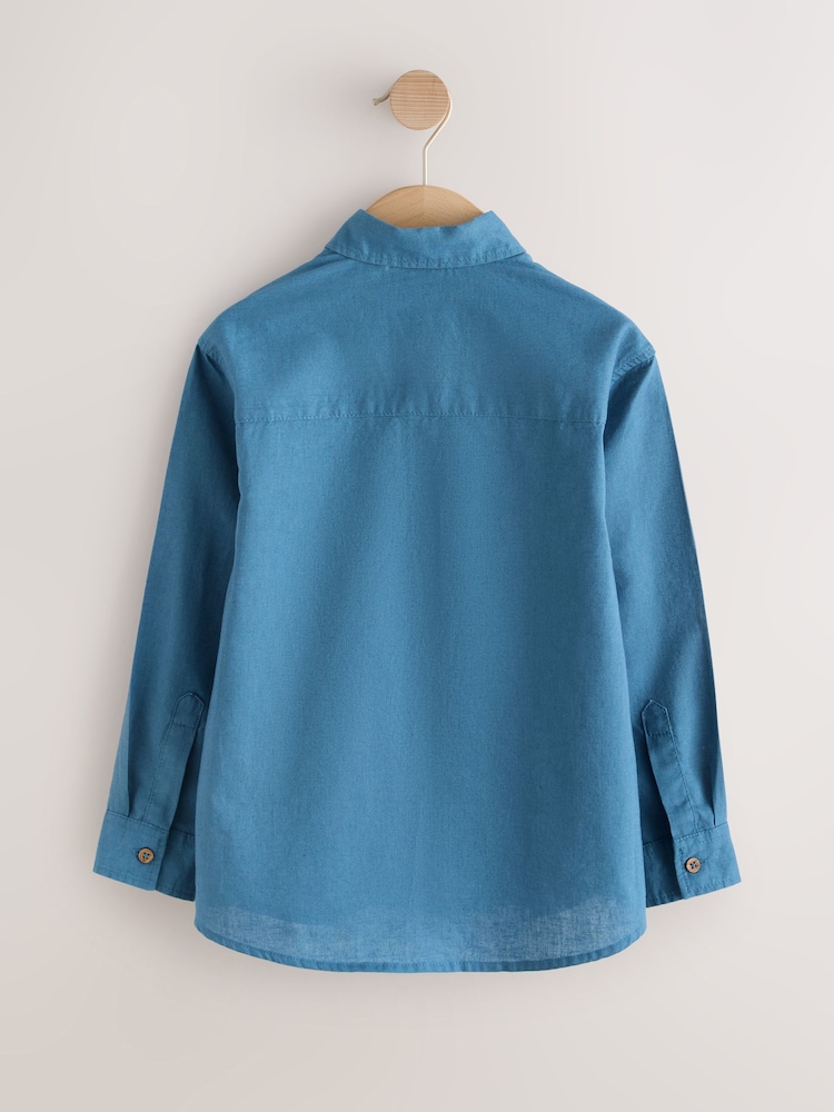 Albastru deschis - Cămașă lejeră cu Mânecă lungă din Blend de Lenjerie de pat (3-16ani) - Imaginea 2 din 4