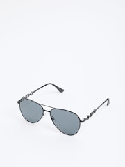 Black Snaffle Trim Aviator Sunglasses - Image 6 of 6
