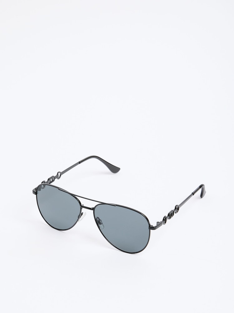 Black Snaffle Trim Aviator Sunglasses - Image 6 of 6