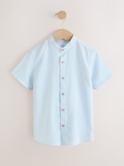 Pale Blue Short Sleeve Linen Blend Grandad Collar Shirt (3-16yrs) - Image 1 of 5