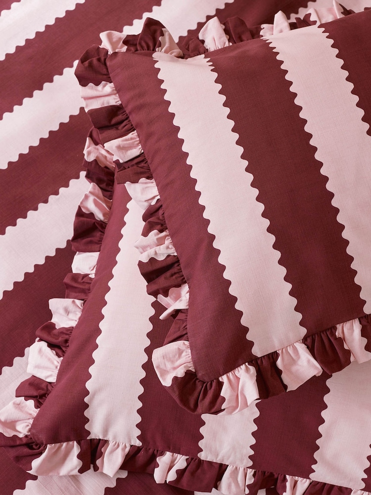 Wylder BurgundyBlossom Birdie Stripe Ruffle Pillowcases Pair - Image 1 of 1 Wylder BurgundyBlossom Birdie Stripe Ruffle Pillowcases Pair - Image 1 of 1