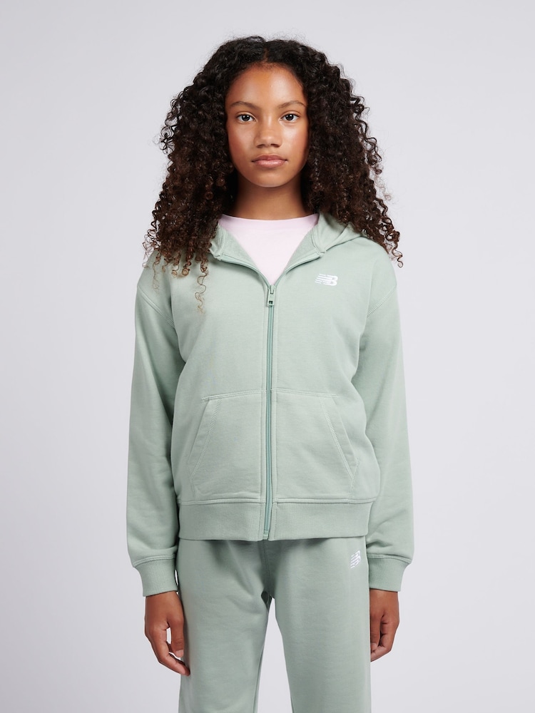 Verde - New Balance Small French Terry Logo Full Zip Hoodie - Imagen 1 de 8