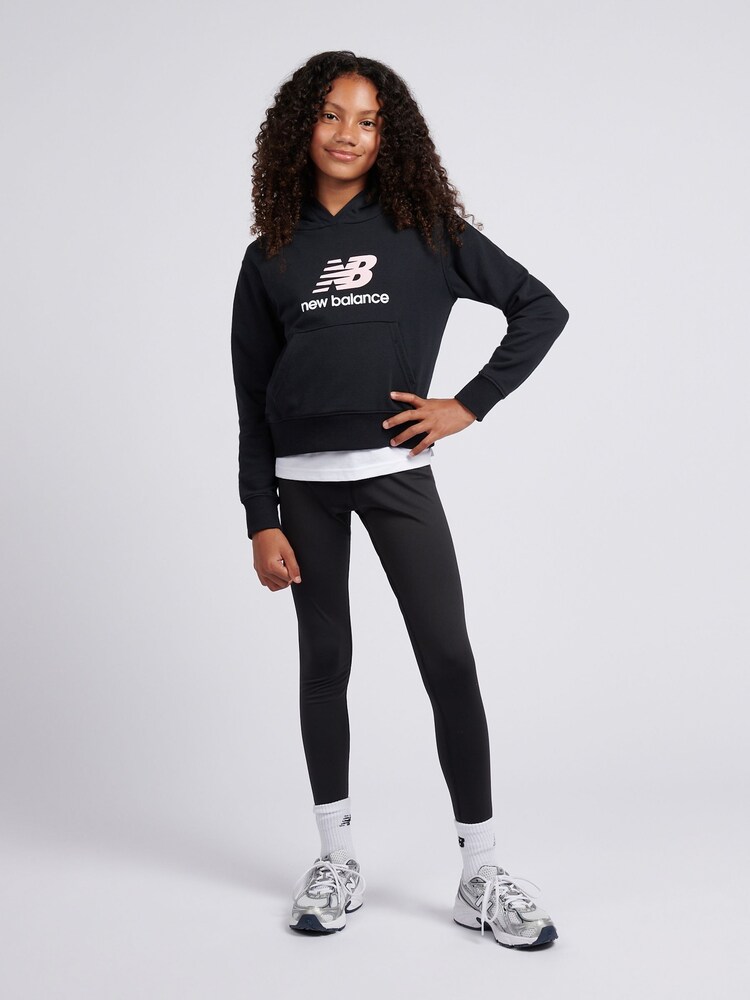 New Balance Black Brush Back Stacked Logo Hoodie - Image 2 of 8 New Balance Black Brush Back Stacked Logo Hoodie - Image 2 of 8