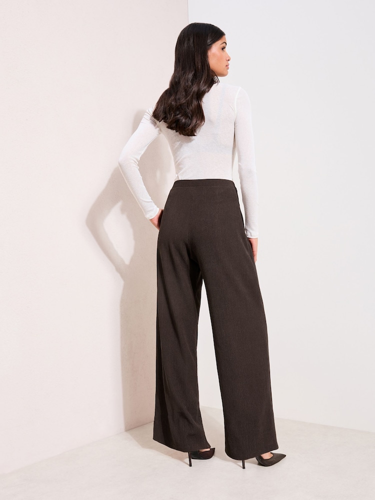 Friends Like These Brown Crinkle Jersey Wide Leg Trousers with Buckle Front - Image 5 of 5