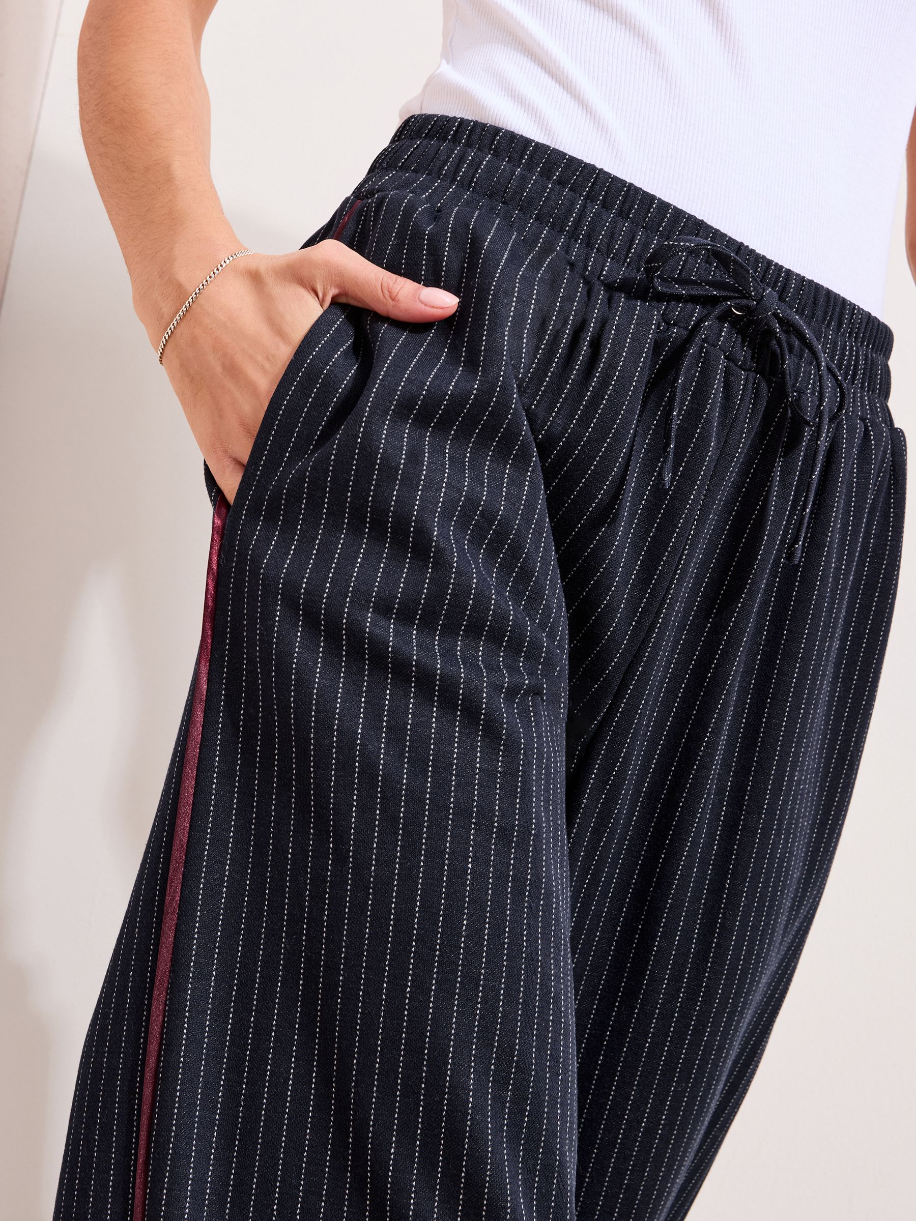 Buy Friends Like These Navy Blue Pinstripe Elasticated Waist Wide