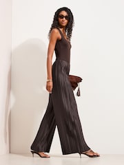 Friends Like These Chocolate Brown Pleated Elasticated Waist Trousers - Image 1 of 4