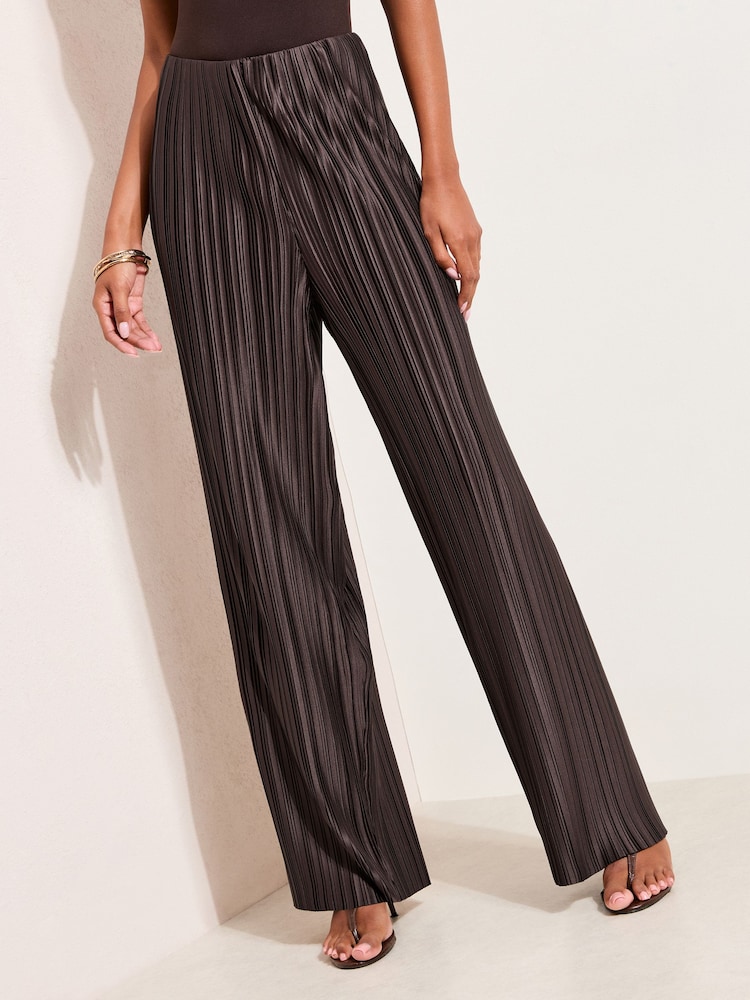 Friends Like These Chocolate Brown Pleated Elasticated Waist Trousers - Image 2 of 4