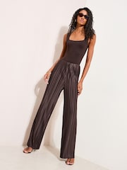 Friends Like These Chocolate Brown Pleated Elasticated Waist Trousers - Image 4 of 4