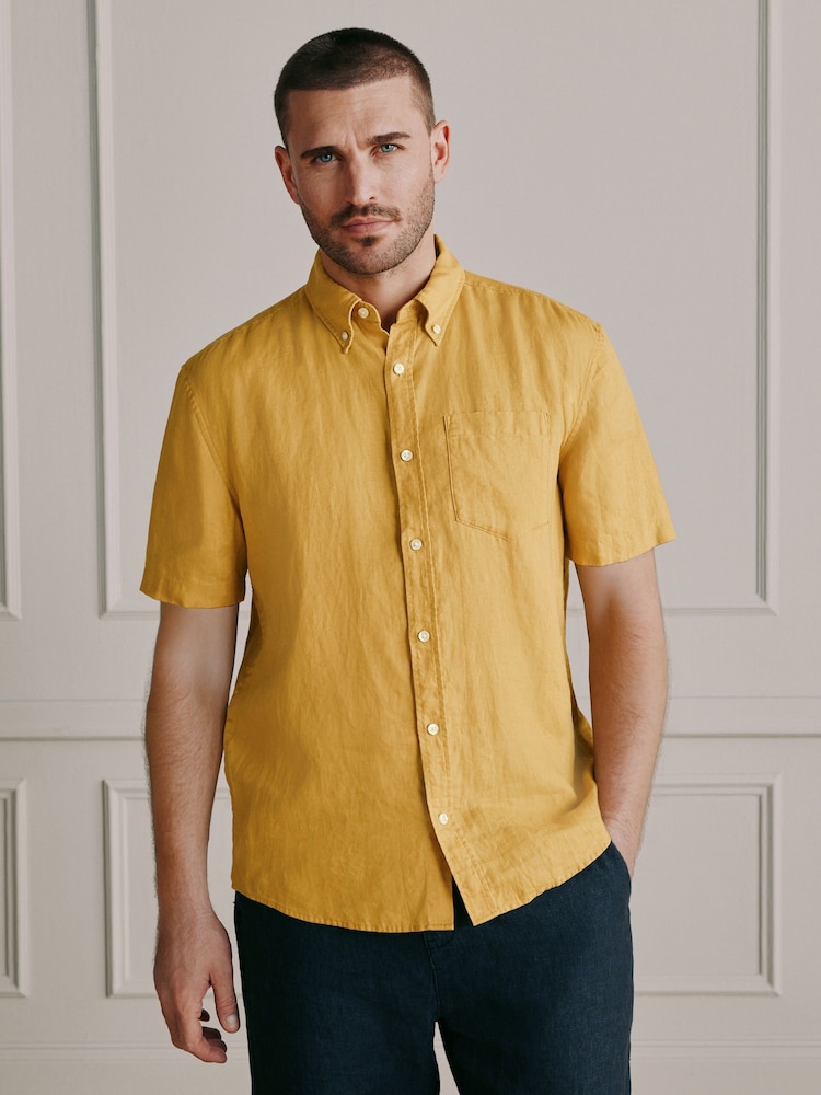Galben Ocru - Mânecă scurtă - Cămașă de in - Imaginea 1 din 9