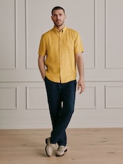 Galben Ocru - Mânecă scurtă - Cămașă de in - Imaginea 3 din 9