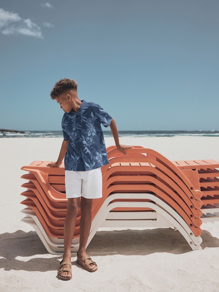 Navy Pinapple Print Short Sleeve Revere Collar Shirt (3-16yrs) - Image 12 of 12 Navy Pinapple Print Short Sleeve Revere Collar Shirt (3-16yrs) - Image 12 of 12