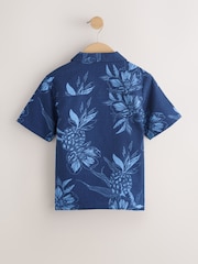 Navy Pinapple Print Short Sleeve Revere Collar Shirt (3-16yrs) - Image 6 of 12