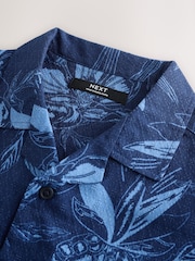 Navy Pinapple Print Short Sleeve Revere Collar Shirt (3-16yrs) - Image 7 of 12