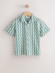 Green/Ecru Geo Print Short Sleeve Revere Collar Shirt (3-16yrs) - Image 1 of 5
