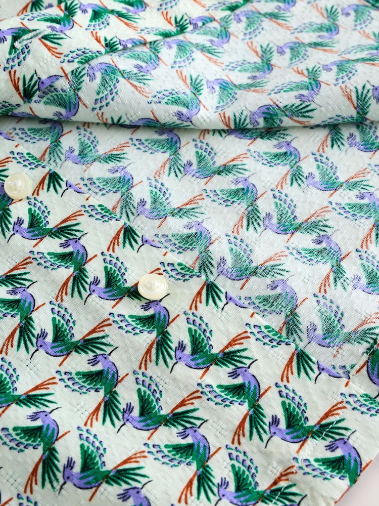 Green/Ecru Geo Print Short Sleeve Revere Collar Shirt (3-16yrs) - Image 5 of 5 Green/Ecru Geo Print Short Sleeve Revere Collar Shirt (3-16yrs) - Image 5 of 5