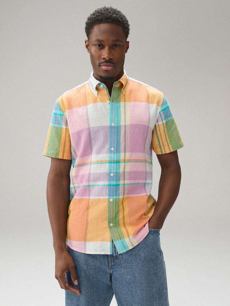 Orange mit Pink - Madras-Karo Kurzarmhemd - Bild 1 von 8