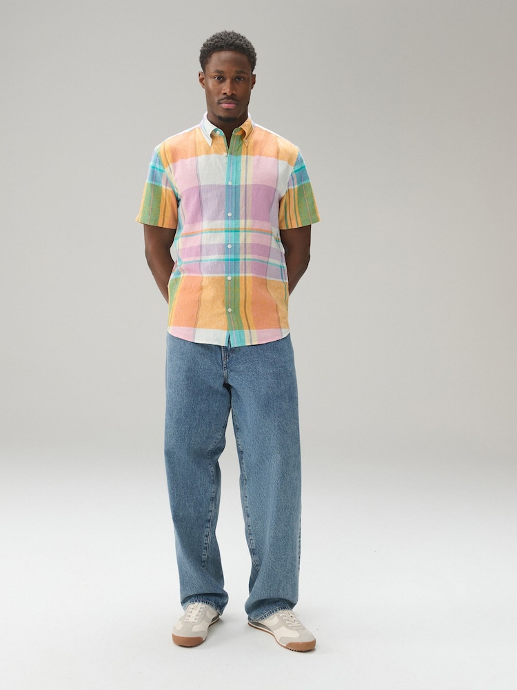 Orange mit Pink - Madras-Karo Kurzarmhemd - Bild 2 von 8