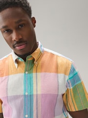 Orange mit Pink - Madras-Karo Kurzarmhemd - Bild 4 von 8