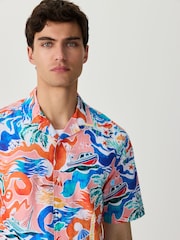 蓝色 - 印花短袖衬衫 - 6的图像1｝