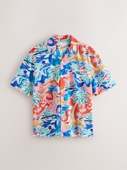 蓝色 - 印花短袖衬衫 - 6的图像4｝