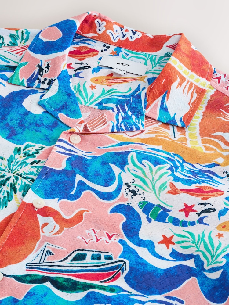 蓝色 - 印花短袖衬衫 - 6的图像6｝