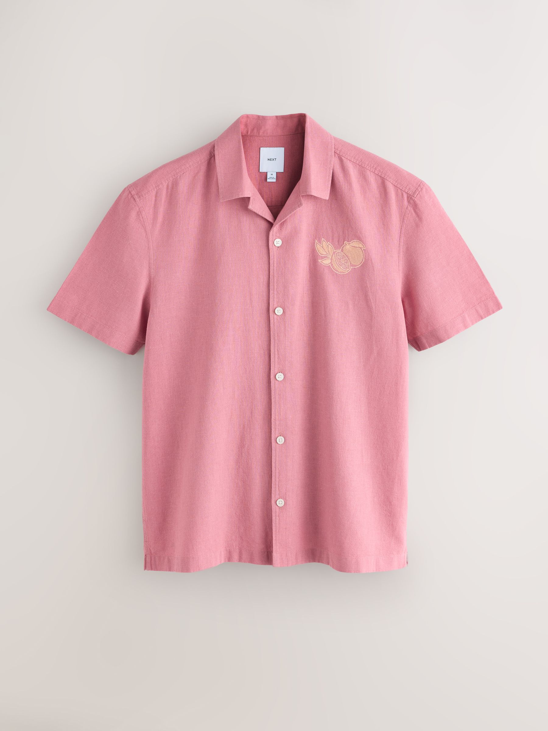 Buy Pink Relaxed Fit Back Print Linen Blend Revere Collar Short