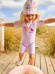 JoJo Maman Bébé Lilac Fruit Appliqué All In One Sun Protection Suit - Image 1 of 1