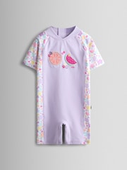 JoJo Maman Bébé Lilac Fruit Appliqué All In One Sun Protection Suit - Image 2 of 5