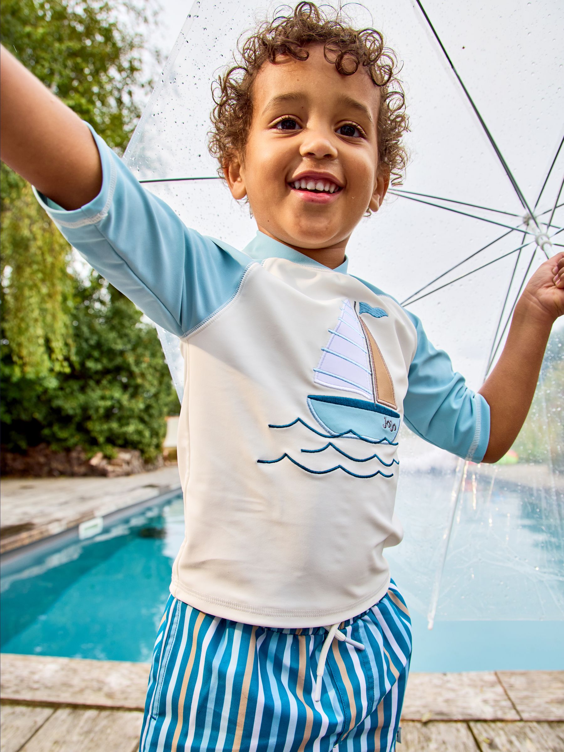 Jojo Maman Bébé Blue Sail Boat Appliqué Sunsafe Rash Vest Set