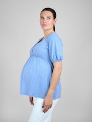 JoJo Maman Bébé Blue Short Sleeve Maternity Jersey Top - Image 1 of 5