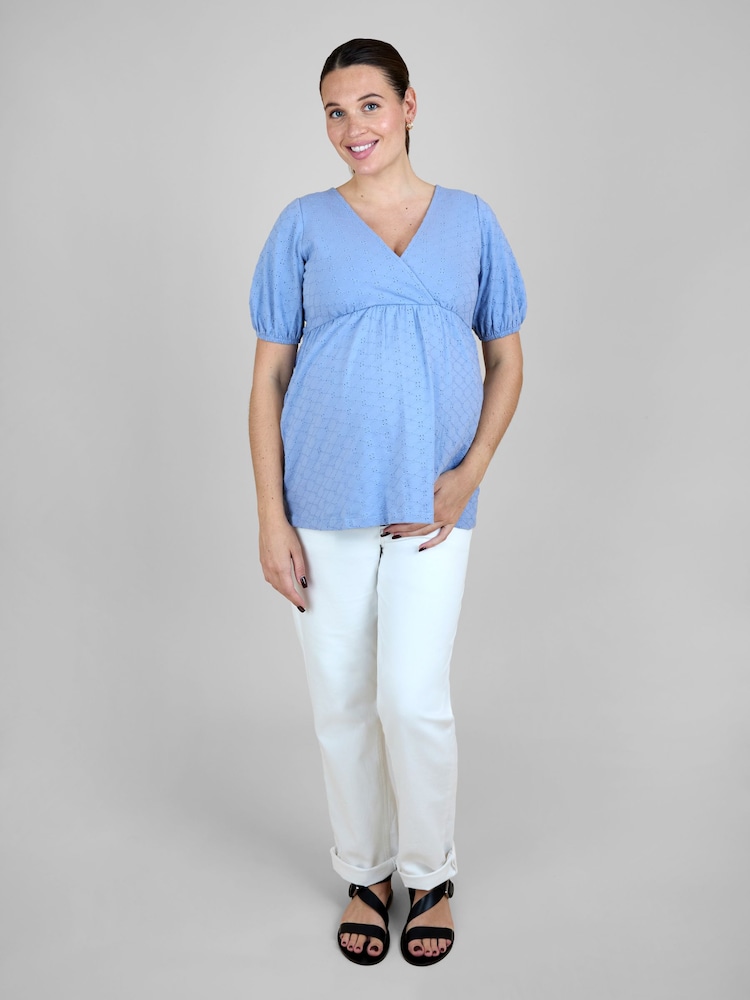 JoJo Maman Bébé Blue Short Sleeve Maternity Jersey Top - Image 2 of 5