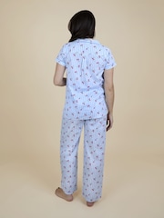 JoJo Maman Bébé Light Blue Cherry Stripe Maternity Pyjamas Set - Image 3 of 6