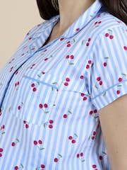 JoJo Maman Bébé Light Blue Cherry Stripe Maternity Pyjamas Set - Image 5 of 6