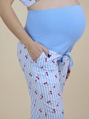 JoJo Maman Bébé Light Blue Cherry Stripe Maternity Pyjamas Set - Image 6 of 6