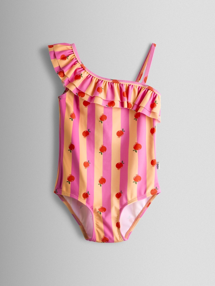 JoJo Maman Bébé Stripe Asymmetric Ruffle Swimsuit - Bild 1 von 3