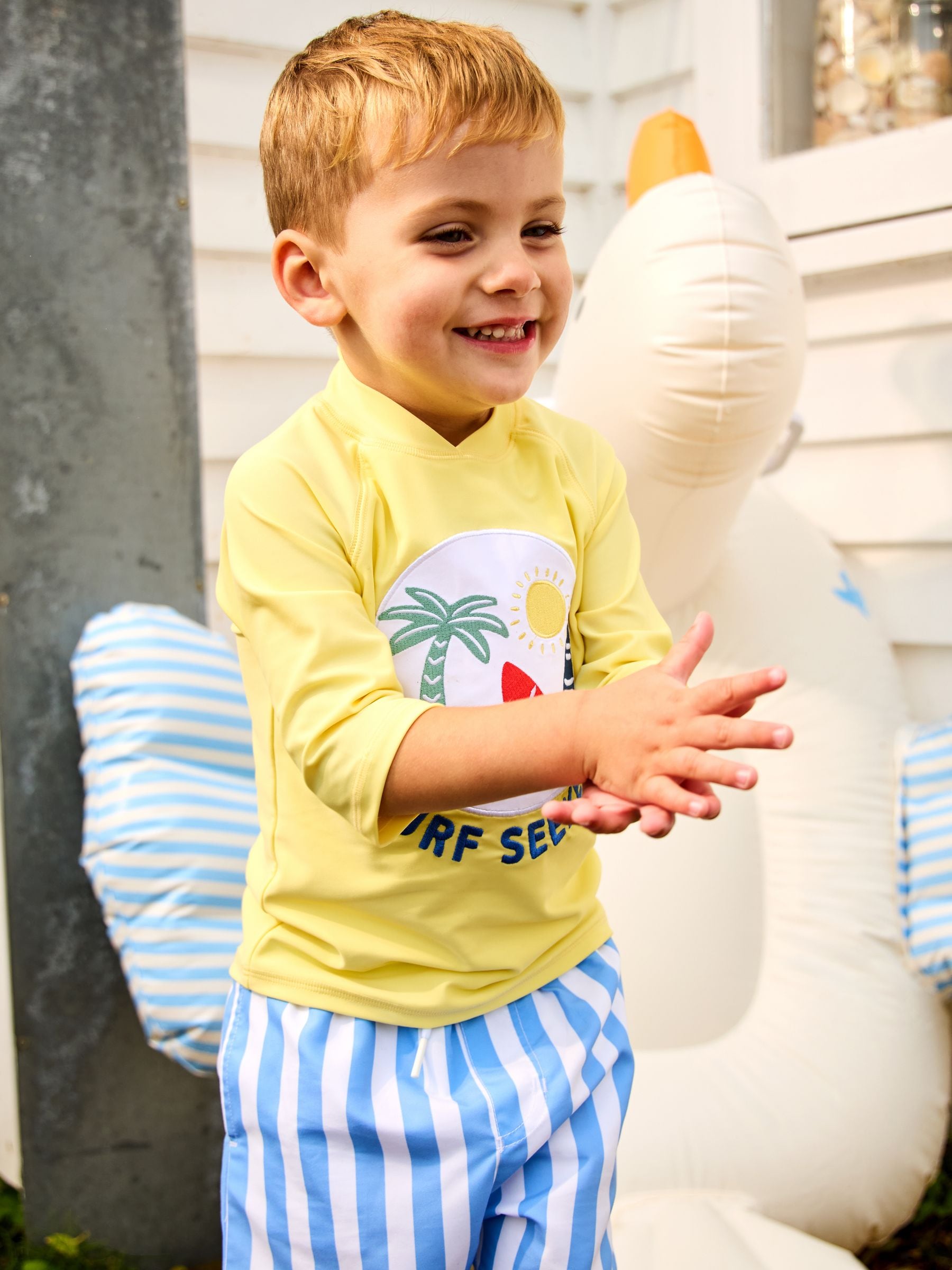 Jojo Maman Bébé Yellow Surf Seeker Appliqué Sunsafe Rash Vest Set